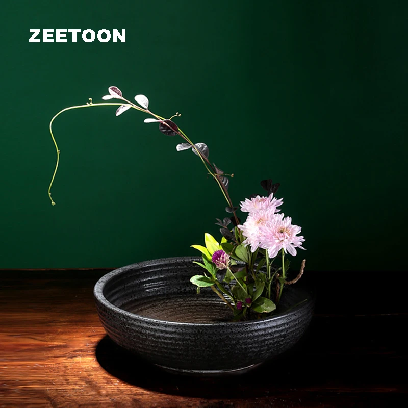 

Zen Coarse Pottery Vintage Flower Pot Jardiniere Ikebana Kenzan Ceramic Tabletop Hydroponics Vase Plants Creative Home Decor New