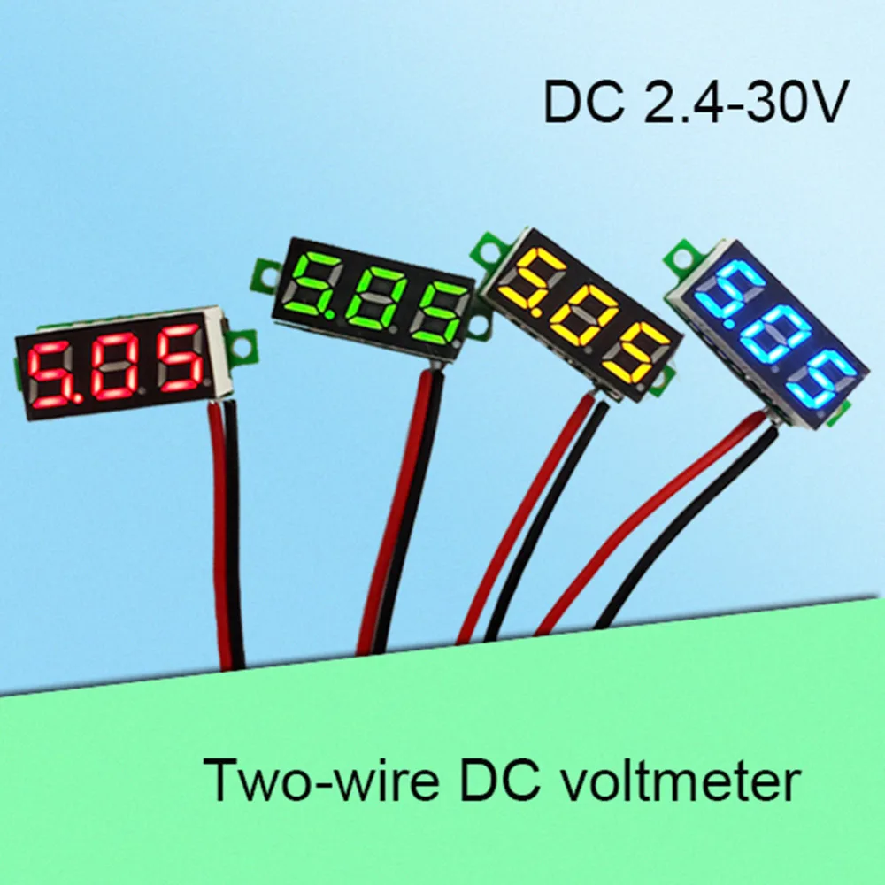 ЖК-дисплей 2 провода 5-30 в 0,28 дюйма светодиодный маленький красный/синий/зеленый/желтый ЖК-цифровой вольтметр постоянного тока измерители напряжения Панель метр источники питания