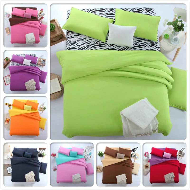 4pcs Set Bed Sheet Duvet Covers Pillow Case Plain Color New Modern