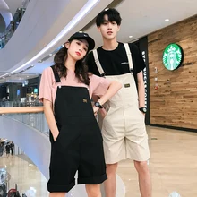 Летние новые модные корейские повседневные шорты комбинезоны мужские Свободные Комбинезоны Молодежный красивый пара нагрудник шорты