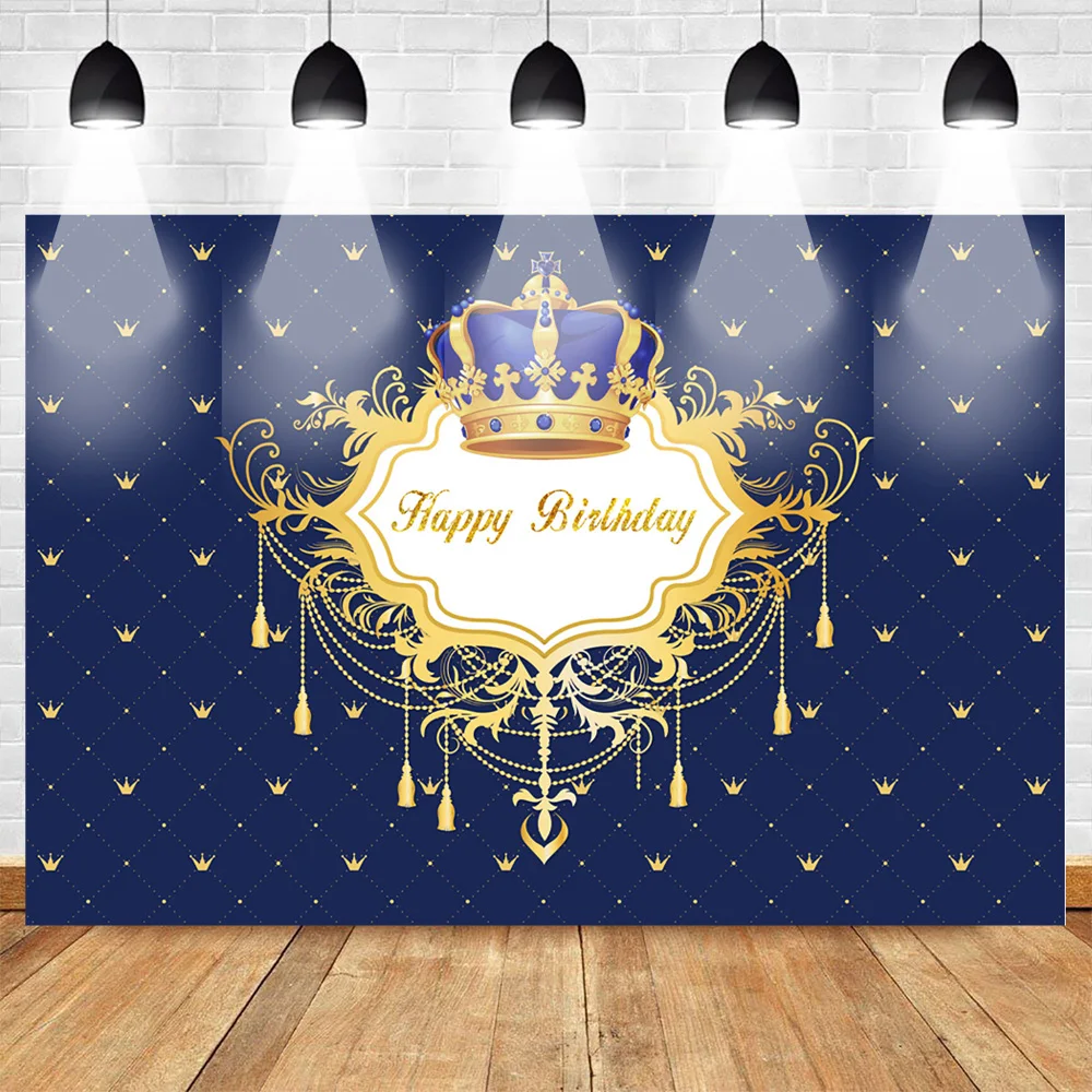 Корона счастливый фон для фотосъемки на день рождения королевские вечерние баннеры для новорожденных реквизит фон повторный узор короны синий студийный
