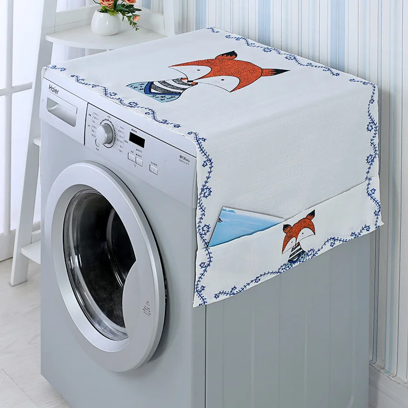 Cartoon Rainbow Horse Washing Machine Cover Refrigerator Cover Microwave Cotton Linen Waterproof Cover - Цвет: 4