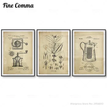 

Coffee Wall Art Poster Coffee Plant Percolator Grinder Coffee Mill Breakfast Bar Cafe Decor Kitchen Canvas Print Patent Picture
