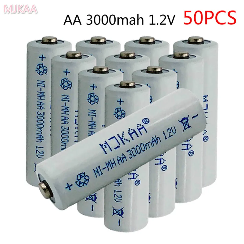 

50pcs 1.2V 3000mAh NI MH AA Pre-Charged 3000mah Batteries Ni-MH Rechargeable aa Battery For Toys Camera Microphone