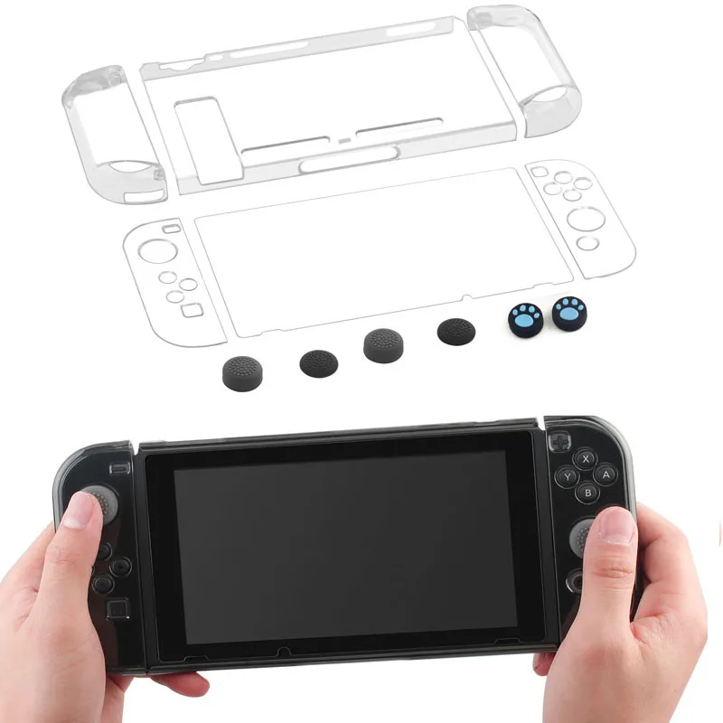 12 in 1 Kit Console Crystal PC Protective Transparent Cover+Joy-Con Case Shell+Tempered film+6 Thumb Caps For Nintend Switch NS |