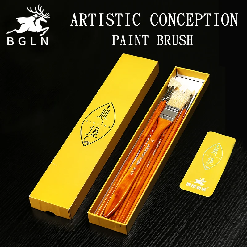 

Bgln 10Pcs Artist Inspirational Paint Brush Set With Exquisite Box Bristle/Nylon Painting Brush For Oil Gouache Art Supplies