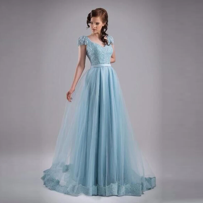 light blue evening dresses with sleeves