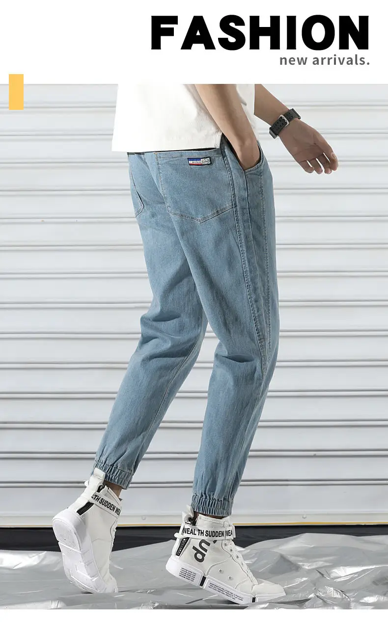 Fashion Denim Jeans Men Cotton Taper Harem Pant Cargo Male Jeans Youth Elastic Waist Stretch Trousers Quality China Brand Jeans 15