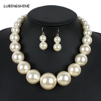 

Trendy Big Simulated Pearl Necklace Jewelry Sets For Women 2017 New Brand Fashion African Beads India Jewellry Sets JJAL T204