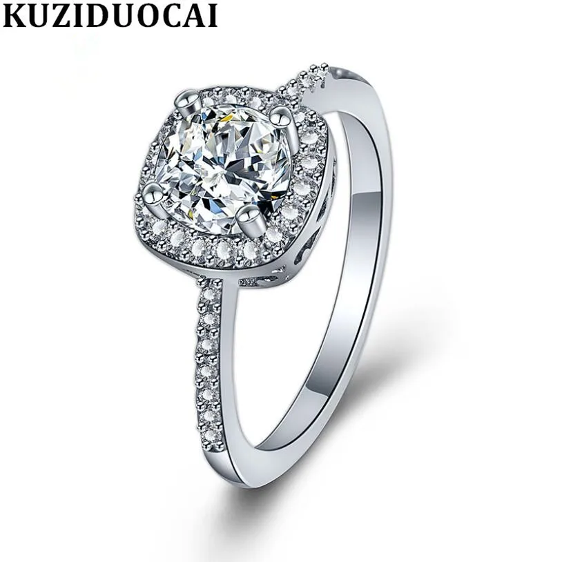 

Kuziduocai New Fashion Jewelry Zircon Stainless Steel Square Geometric Wedding Bride Party Rings For Women Anillos Mujer R-867