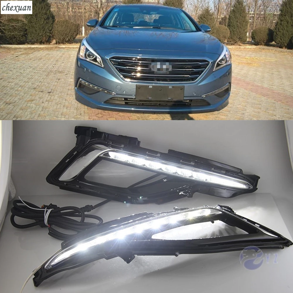 

CSCSNL 1 set For Hyundai Sonata 9 2014 2015 2016 Car LED Driving DRL Daytime Running Lights Daylight 12V ABS Fog Lamp Cover