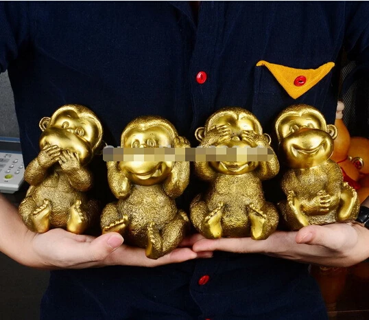 

B0601 320Copper four does not monkey mascot Zodiac Decoration decorative handicrafts feng shui home statue