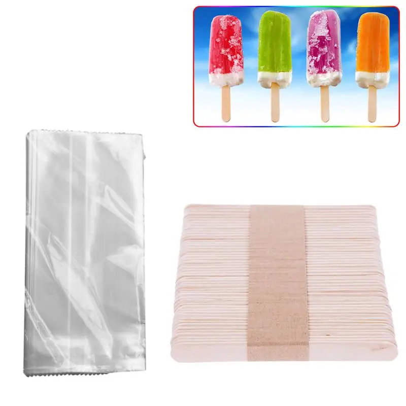 100 шт деревянные для мороженого палочки натуральные DIY палочки для мороженого и 100 шт прозрачные пакеты для мороженого на палочке холодильник замороженное хранилище для мороженого сумки