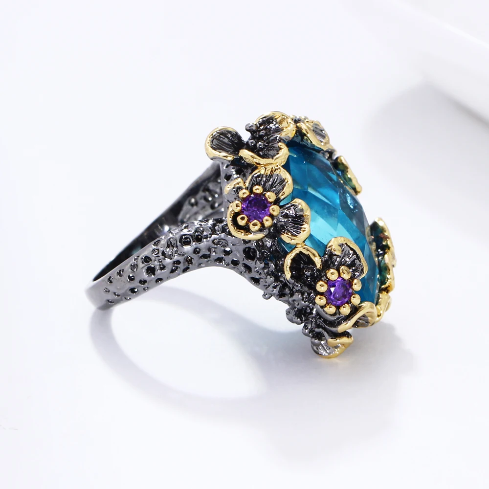 New High Quality Big Blue Stone Ring Lead Free Setting with AAA Cubic Zirconia Fashion rings Free shipping