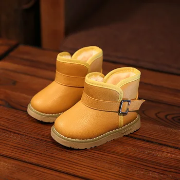 2016 New Winter for child kid girl boy snow boots comfort thick antislip short boots elastic band leather cotton-padded shoes