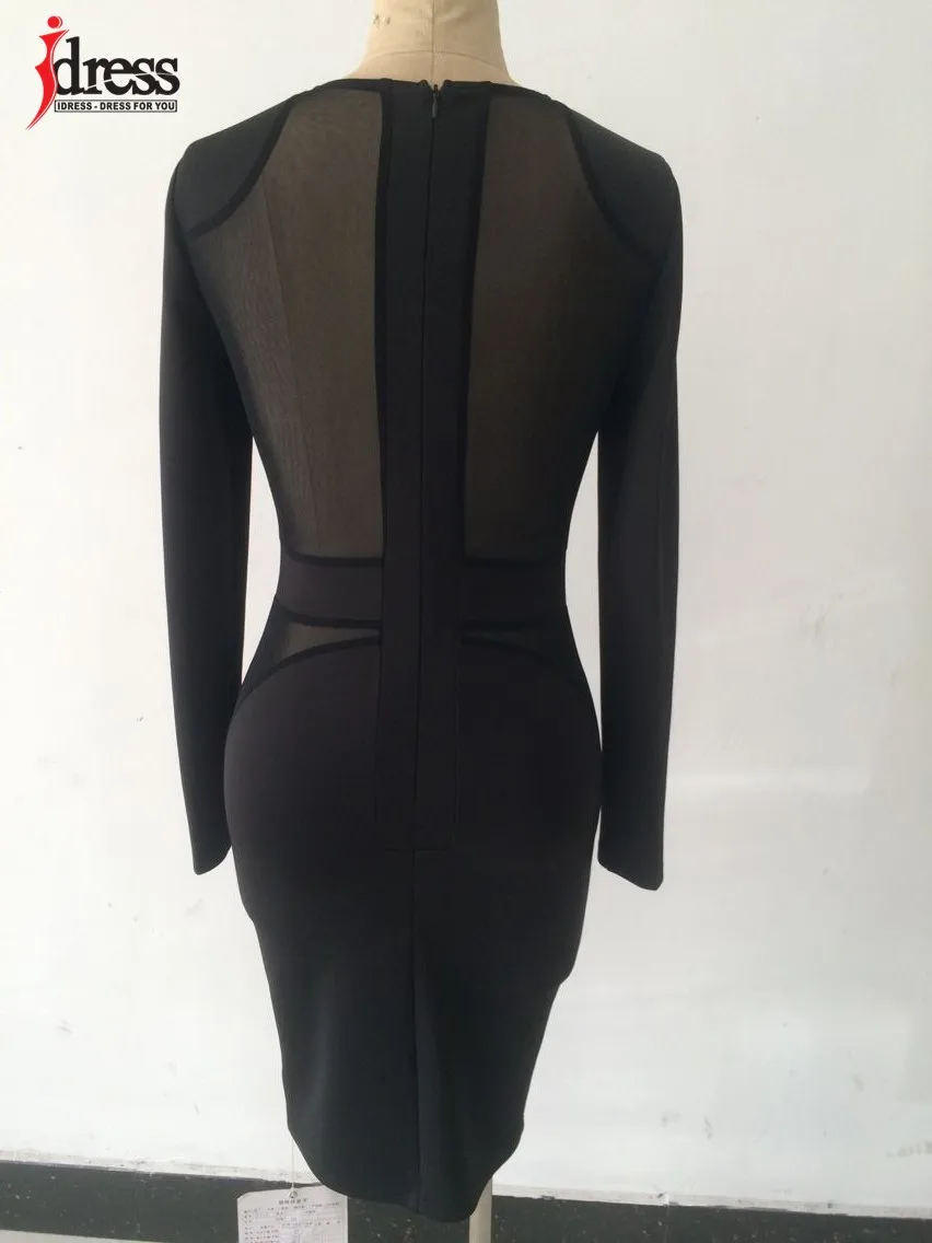 IDress 2016 Autumn Winter Women Fashion Black Mesh Patchwork Sexy Bodycon Dresses Long Sleeve Wholesale Drop Ship Vestidos (4)