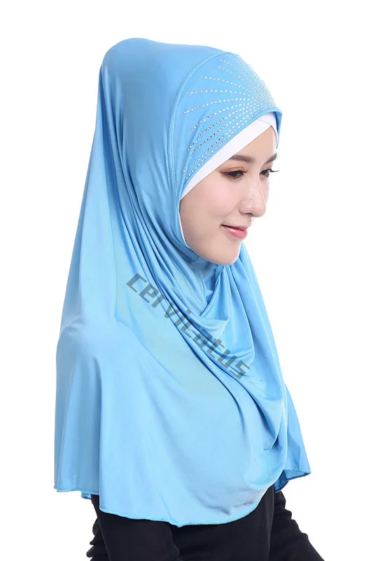 Мода мусульманских Цвет ful хиджаб Амира платок Исламская Хиджаб Кристалл Одна деталь одноцветное Цвет underscarf химар джилбаба - Цвет: color 4
