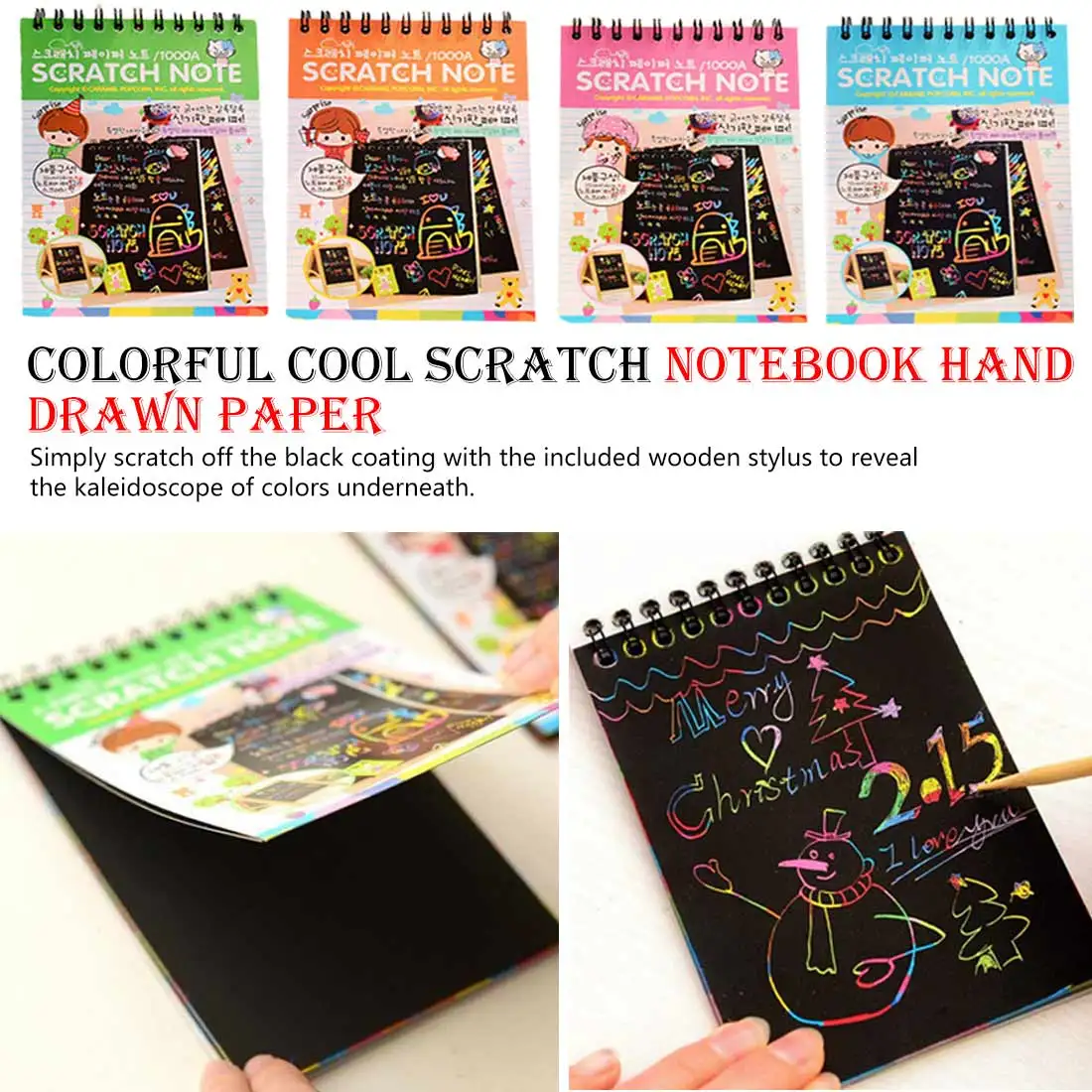 

Notebook hand drawn paper Creative DIY children scratch painting custom colorful graffiti book student fun scratch painting