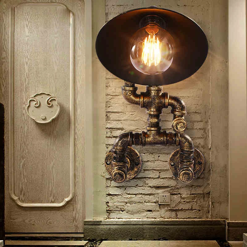 

Steam punk Loft Industrial iron rust Water pipe retro wall lamps Vintage E27 LED sconce wall lights for living room bedroom bar