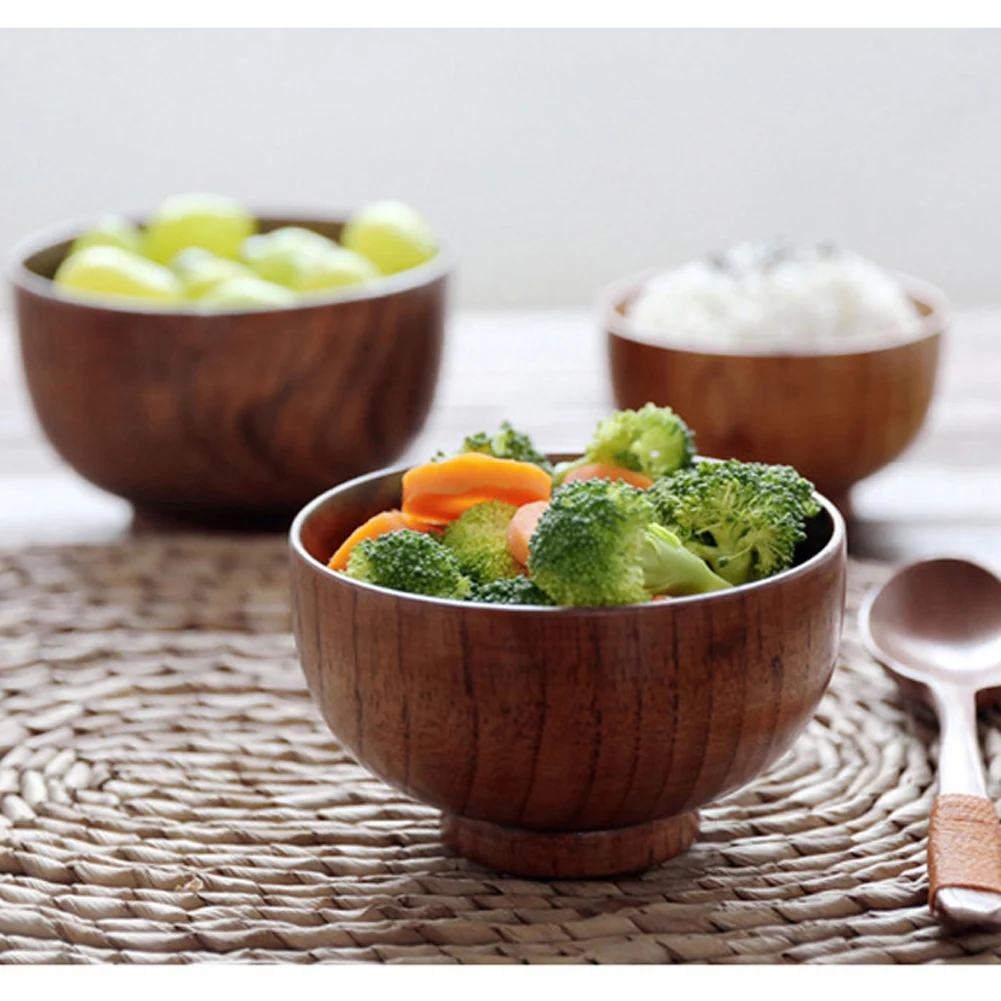 NEW 9.5 11cm Natural Jujube Wooden bowl soup rice Noodles bowls Kids