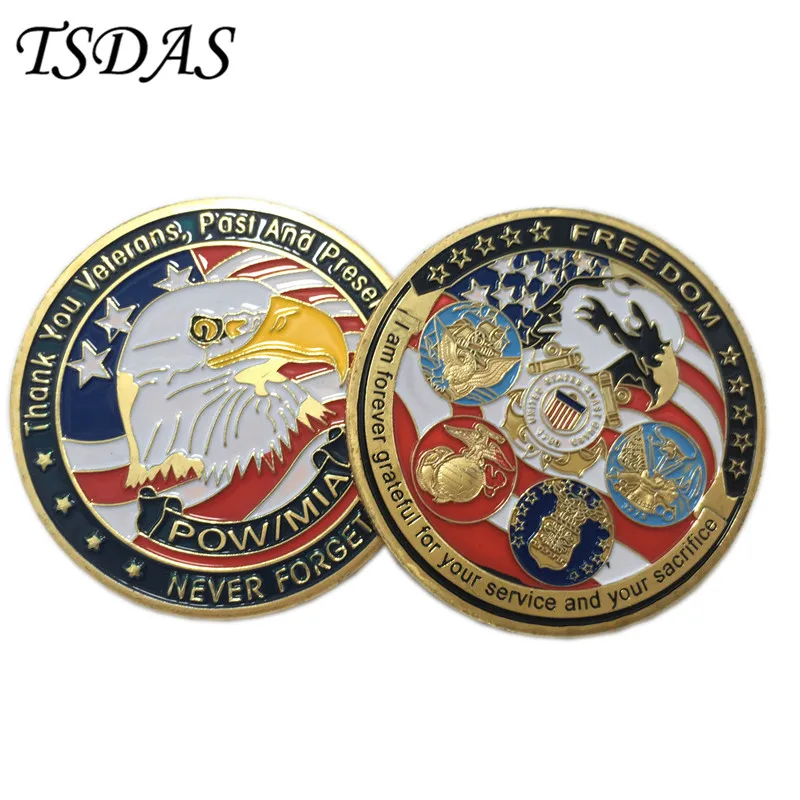 

Wholesale U.S. Thank You Veterans,Past And Present Never Forget Souvenir Coin Brass Plated, Military Coins Gift