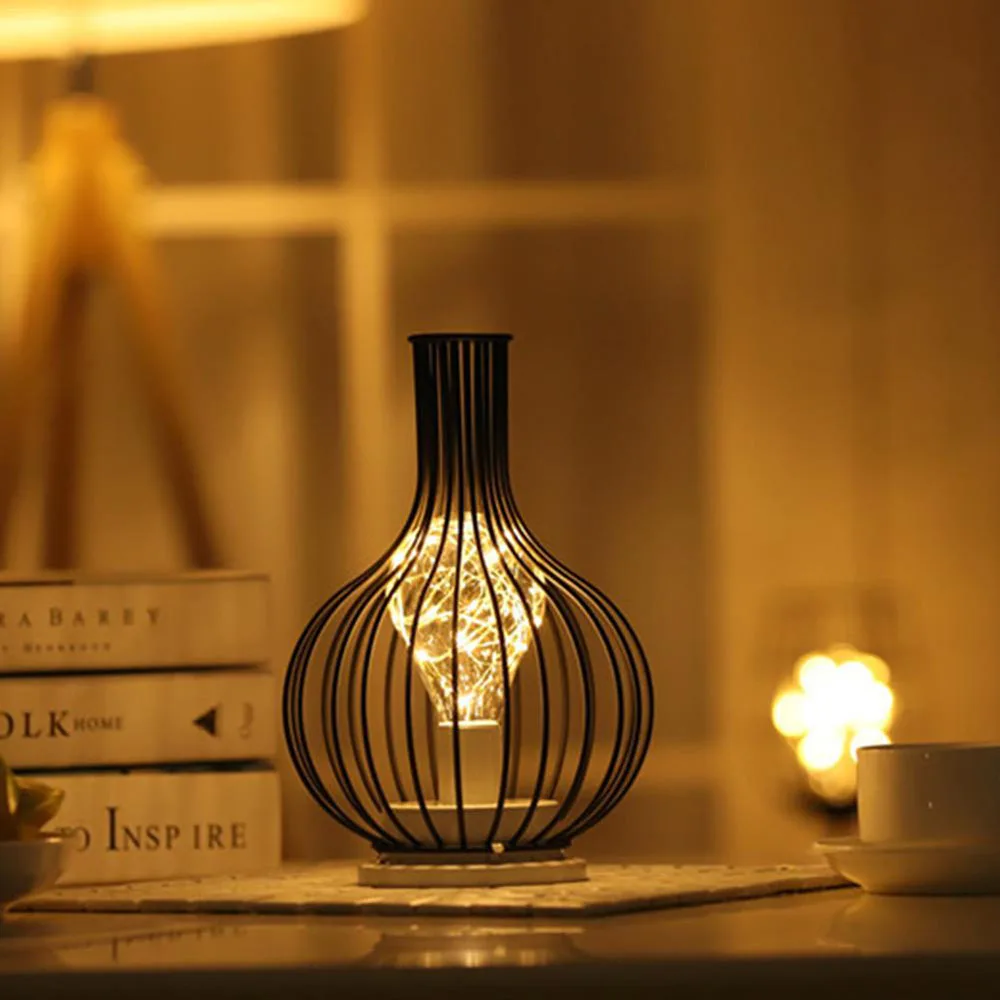 Светодиодная лампа в стиле ретро, железная настольная лампа, медная проволока, ночник, креативный отельный домашний декор, настольная лампа, ночная лампа с питанием от батареи