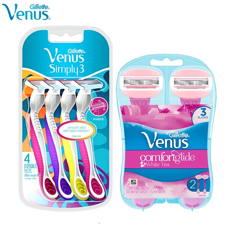 

Original Gillette Venus Simply Razor for Women Soft Skin with Less Irritation 3 Layers Pivoting Blade Head Lubricant Strip Trave