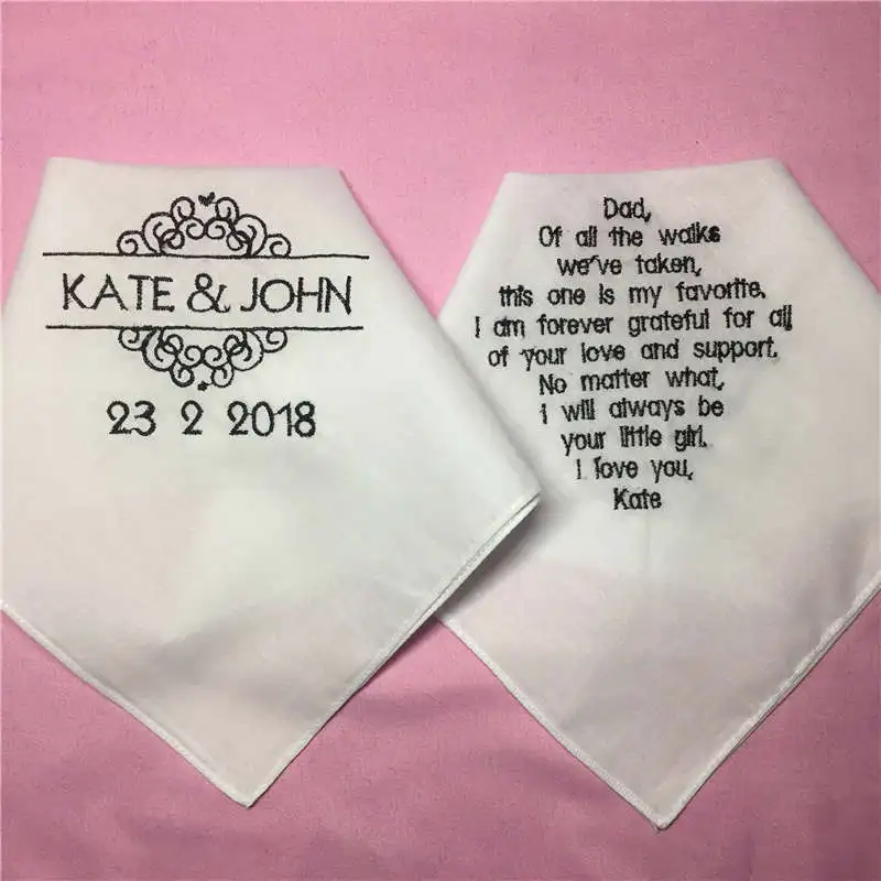  2 Pieces Custom Wedding Handkerchiefs for Parents Embroidered Wedding Hankies for Mother and Father