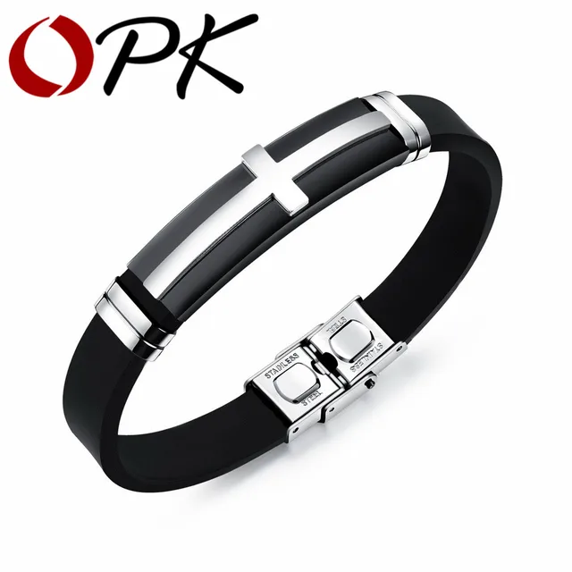 Opk Fashion Vintage Men Jewelry Bracelets Cross Design Silicone Opk Fashion Vintage Men Jewelry Bracelets Cross Design Silicone Charm Bangles For Man Adjule Cool Crucifix