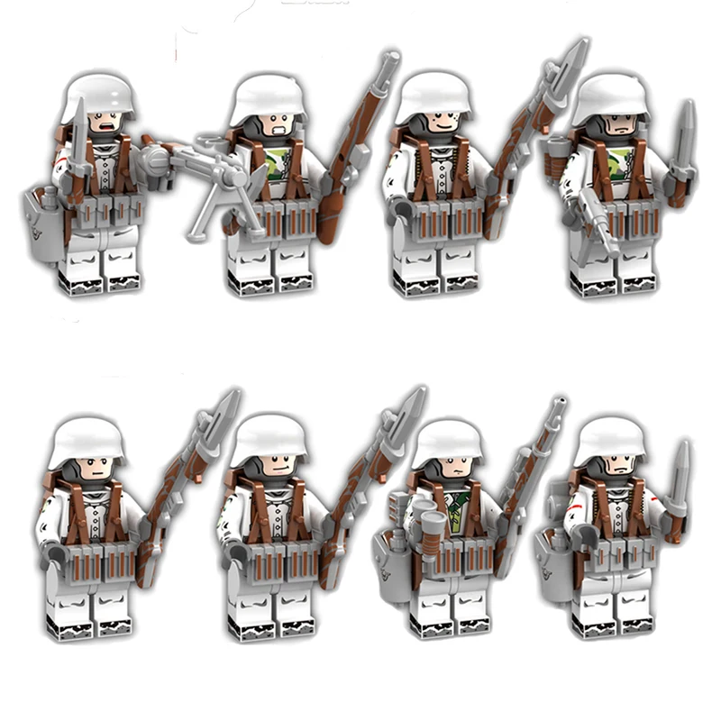 8pcs set Military Army Action Figures Compatible With LegoINGlys WW2 World War 2 Soldier Building Blocks