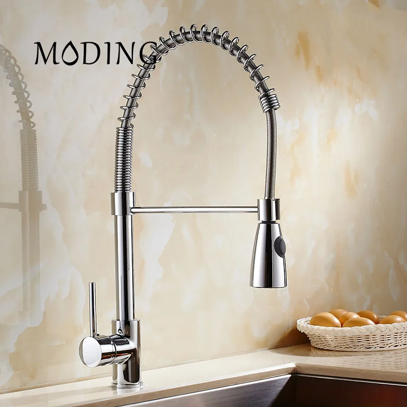 MODING Kitchen Faucet Promotion Luxury Chrome Brass Srping Style Vessel Mixer Tap Mutiple Function Swivel Spout