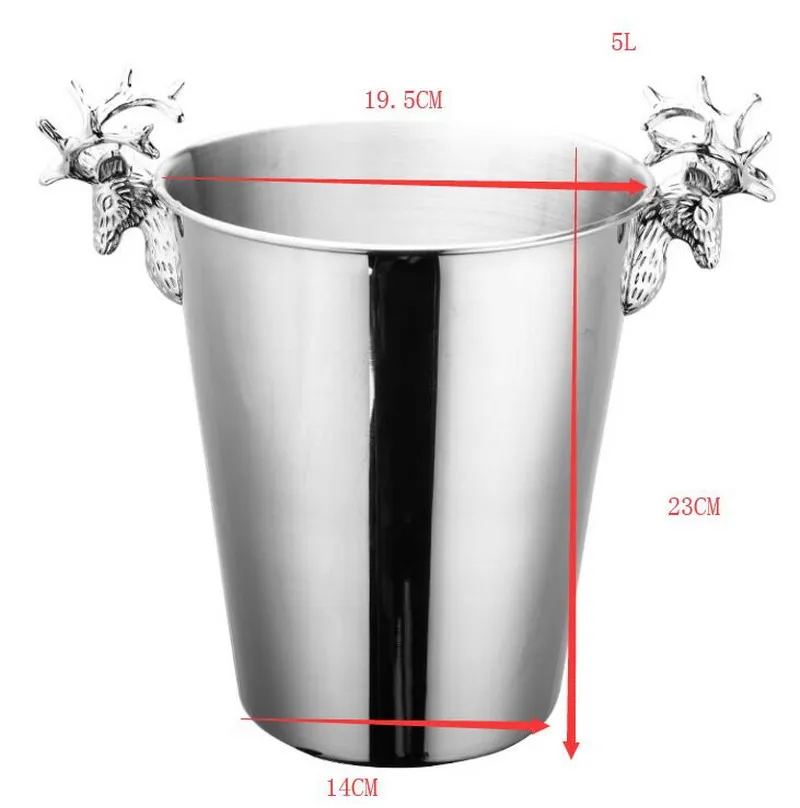 Ведро для льда с головой оленя, Европейское ретро ведро для шампанского, покрытие из нержавеющей стали, красное вино, ведра для льда - Цвет: Gray 5L