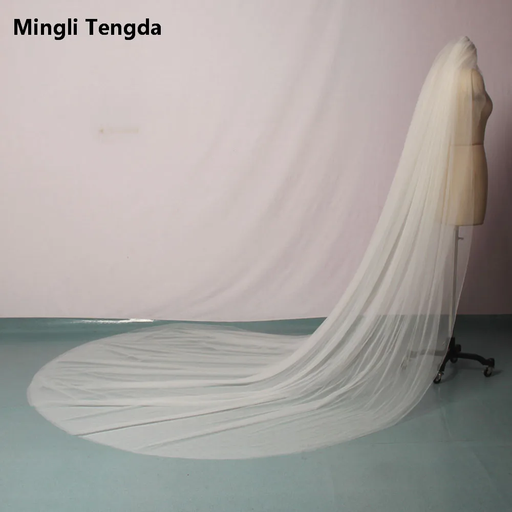 

Mingli Tengda Ivory/White/Off-White Bridal Veil Cut Edge Two Layers 3 M Long 3 M Wide Wedding Veil Cathedral Veils Metal Comb