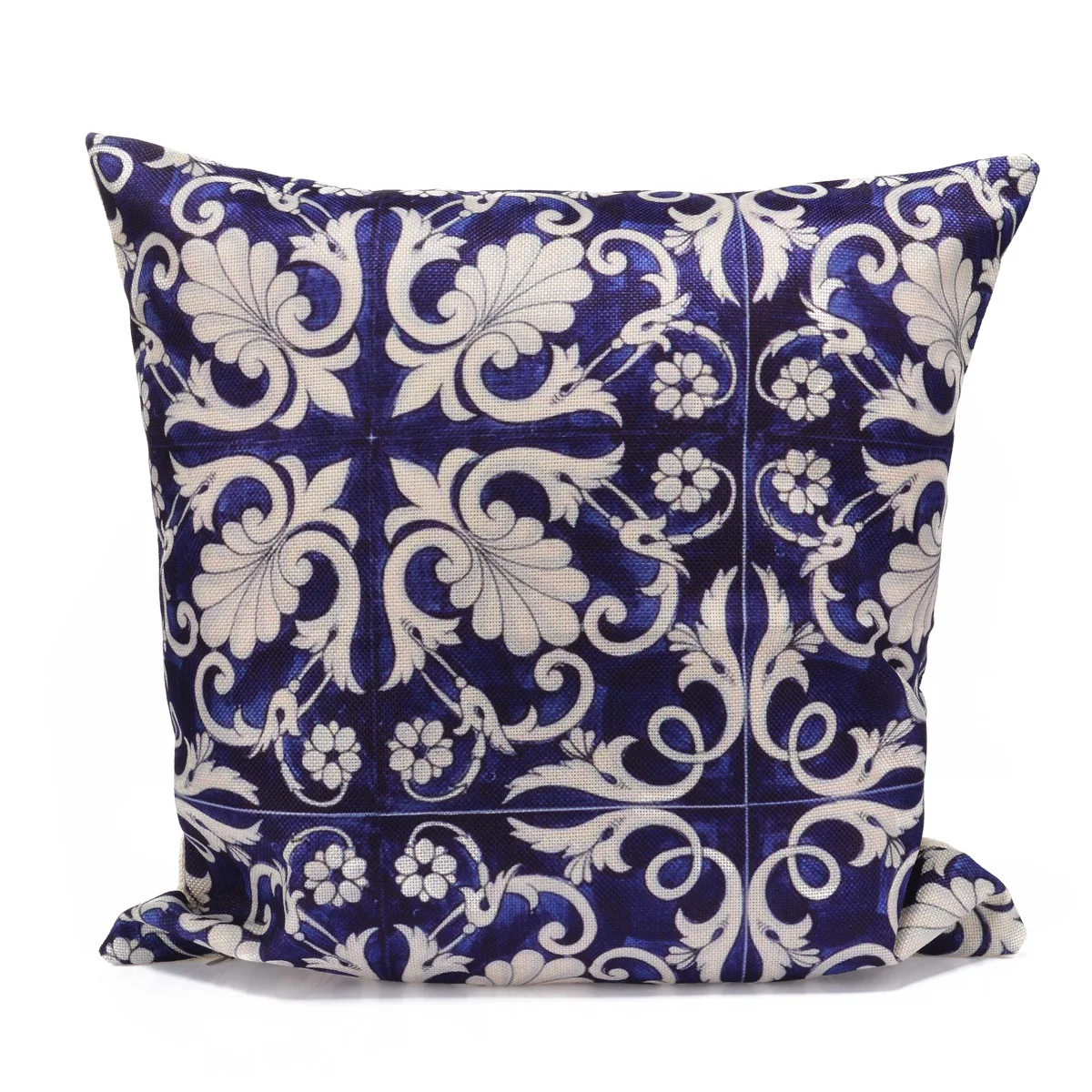 Chinese Style Vintage Blue Flowers Series Cushion Cover Cotton Linen Throw Pillow Case for Home Bedroom Decoration Pillowcase