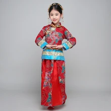 Китайский народный танец костюм hanfu костюм династии Тан Национальный для девочек платье феи детское древних Винтаж xiuhe Свадебное платье
