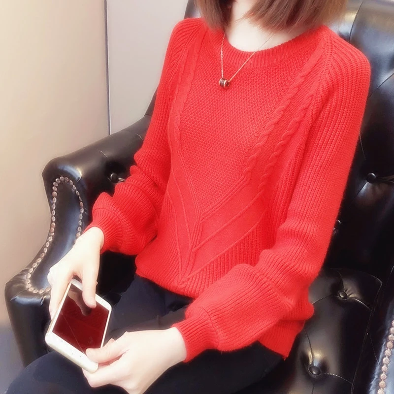 Женский свитер, пуловер, модный осенний зимний теплый повседневный Свободный Вязаный топ NS3991 - Цвет: red