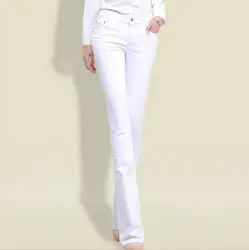 Высокая талия Flare Брюки Для женщин Зауженные джинсы клеш брюки джинсовые брюки джинсы женские q47