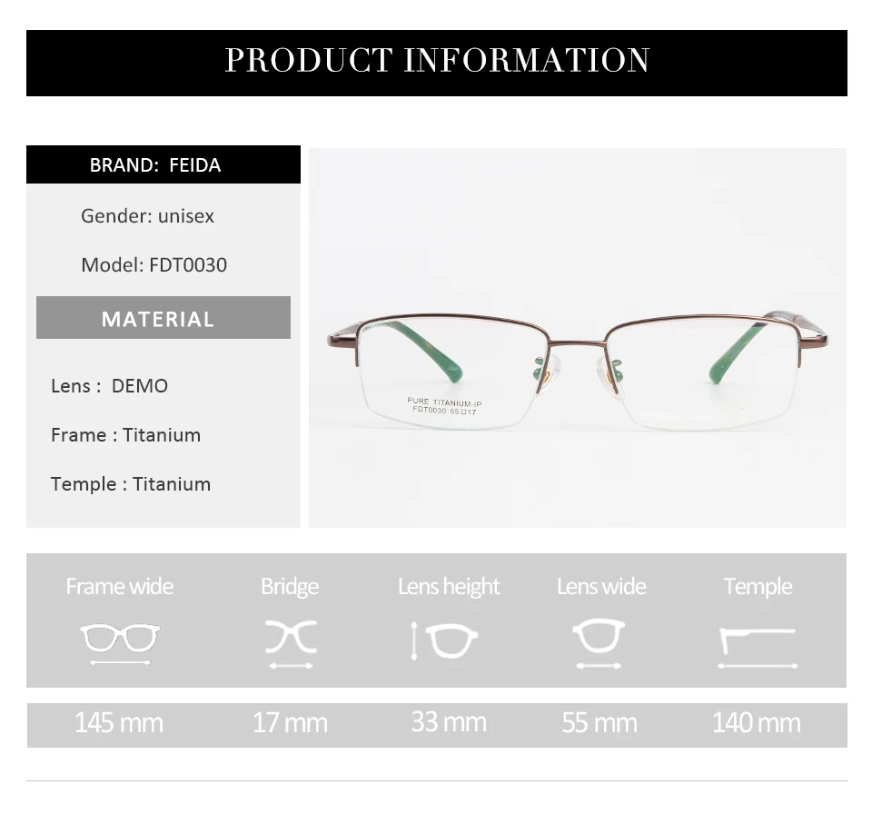 FEIDA половина рамки стекло es чистый титан для мужчин Сверхлегкий чтение очки для близорукости глаз, стекло рецепт глаз es 2019 оптический