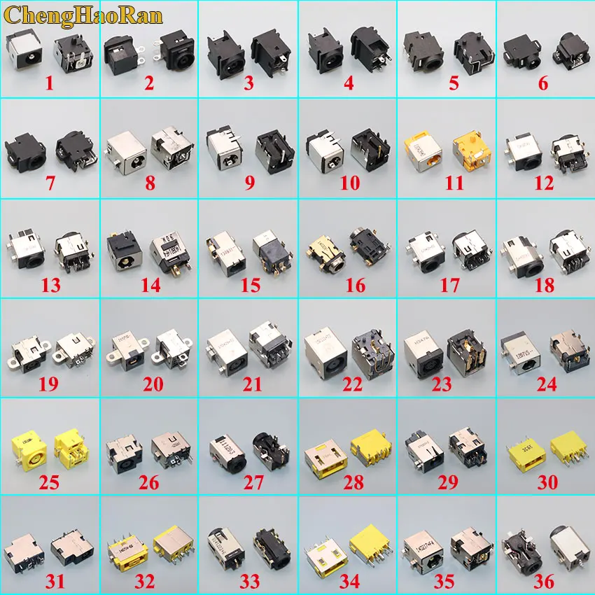 ChengHaoRan 36Models 36pcs-180pcs Laptop DC Power Jack power Socket for Asus Samsung Lenovo HP Dell LG SONY Acer AC Connector |