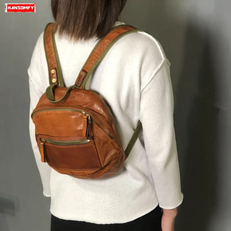 

2019 new genuine leather women backpack retro female small shoulder bag models multi-function ladies travel school backpacks