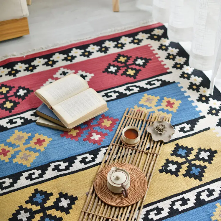 Килим шерсть ковер ручной работы геометрический индийский ковер клетчатый полосатый современный декоративный коврик дизайн богемный скандинавский стиль