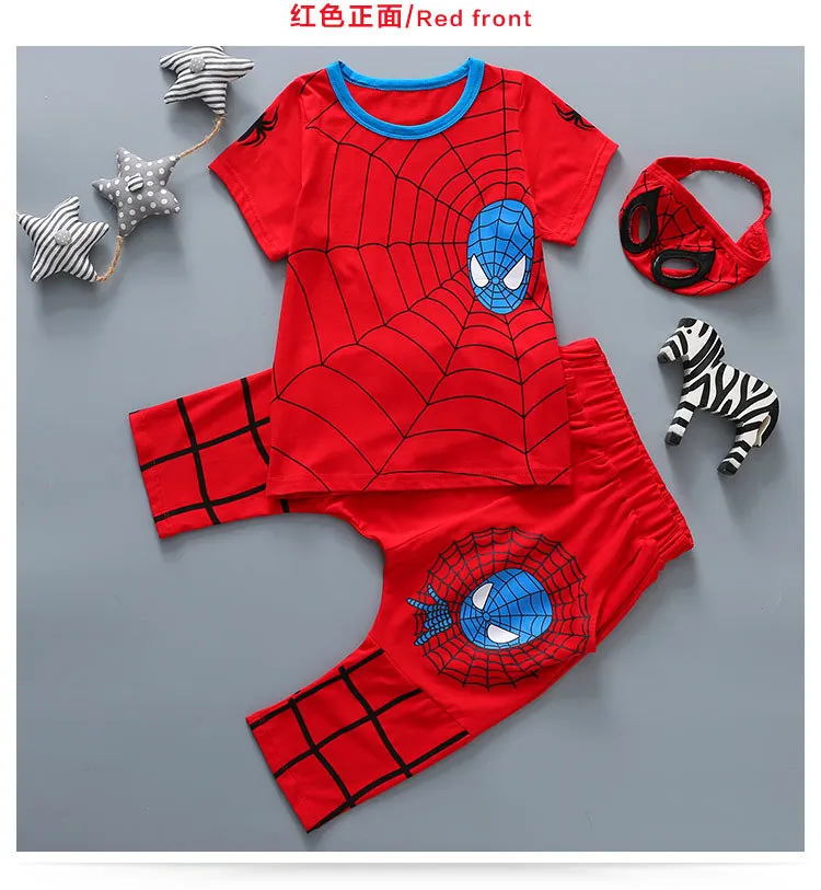 Одежда для мальчиков эксклюзивная детская одежда г. Летний комплект с человеком-пауком, Классический Поп Повседневный хлопковый красный костюм из двух предметов для мальчиков, костюм с аниме От 3 до 11 лет