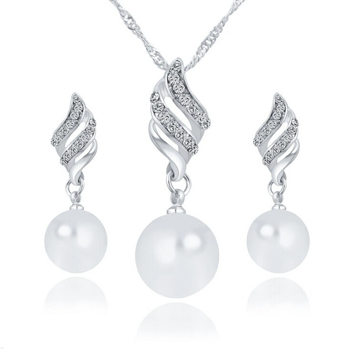 Gold Silver Plated Simulated Pearl Crystal Drop Earring Necklace Jewelry Set For Bridal Wedding Accessories Shellhard Jewellery