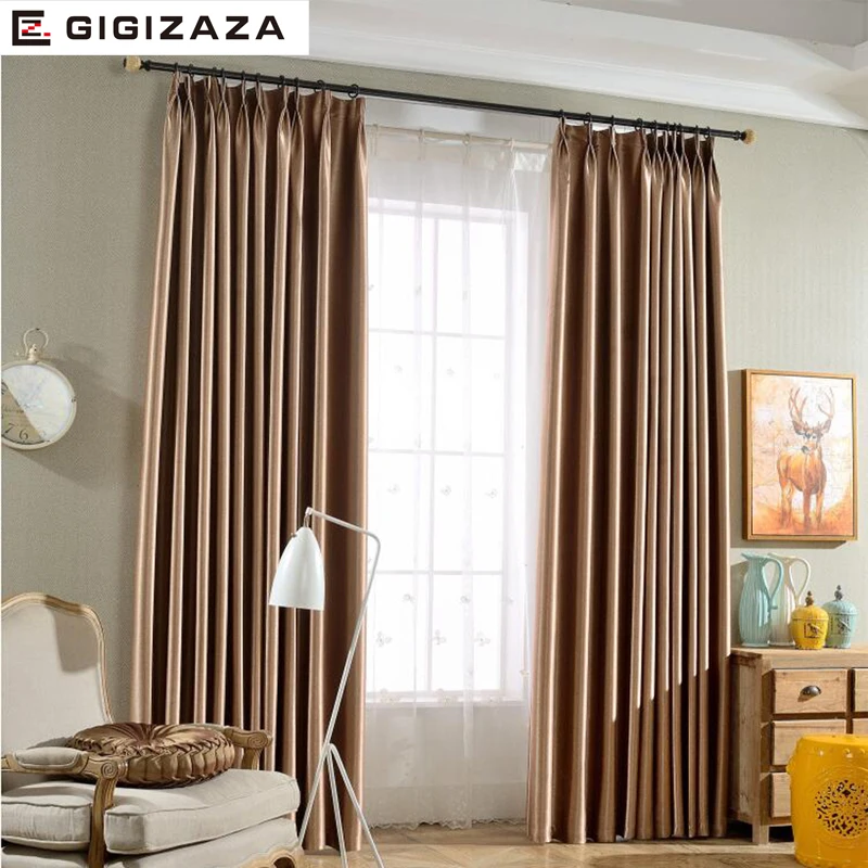 2281 48 De Réductionsoie Solide Shinny Stores Tissu Rideau Pour Salon Gris Tan Gigizaza Noir Out Custom Taille Ombre Américain Style Pour