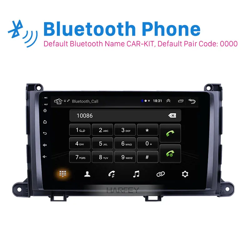 

Harfey Android 8.1 Car Autoradio Player 9" GPS Stereo for Toyota Sienna 2009-2014 with Bluetooth AUX support DVR Carplay SWC 3G