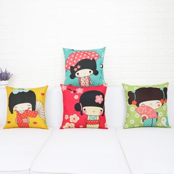 

Cotton and linen pillow cushions office waist back sofa with pillow core cartoon cartoon Japanese style cute girl
