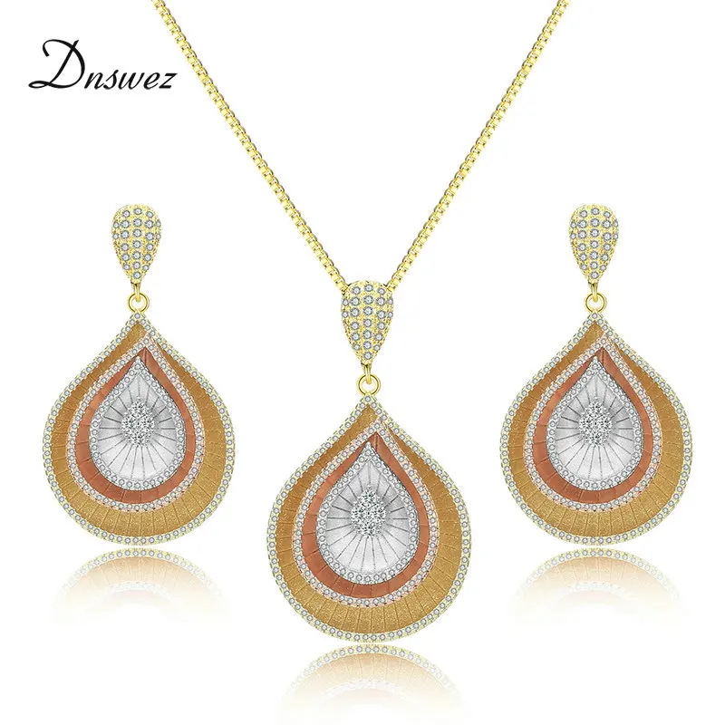 

Dnswez Water Drop Luxury Colorful Women Nigeria Wedding Naija Bridal Cubic Zirconia Necklace Earring Jewelry Sets for Women Girl