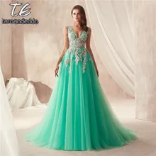 Новое поступление, разноцветные кружевные фатиновые платья для выпускного вечера с v-образным вырезом и аппликацией, прозрачные сексуальные вечерние платья высокого качества