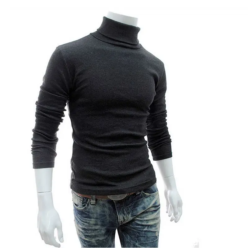 2019 New Autumn Winter Men'S Sweater Men'S Turtleneck Solid Color Casual Sweater Men's Slim Fit Brand Knitted Pullovers