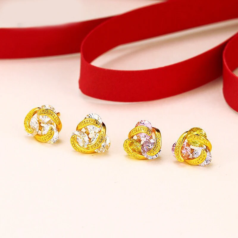 

MxGxFam Light Colorful Zircon Stud Earrings for Women Fashion Jewelry 24 k Pure Gold Color